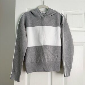 ATHLETA Gray and White Hooded Sweater with Color-Block Design